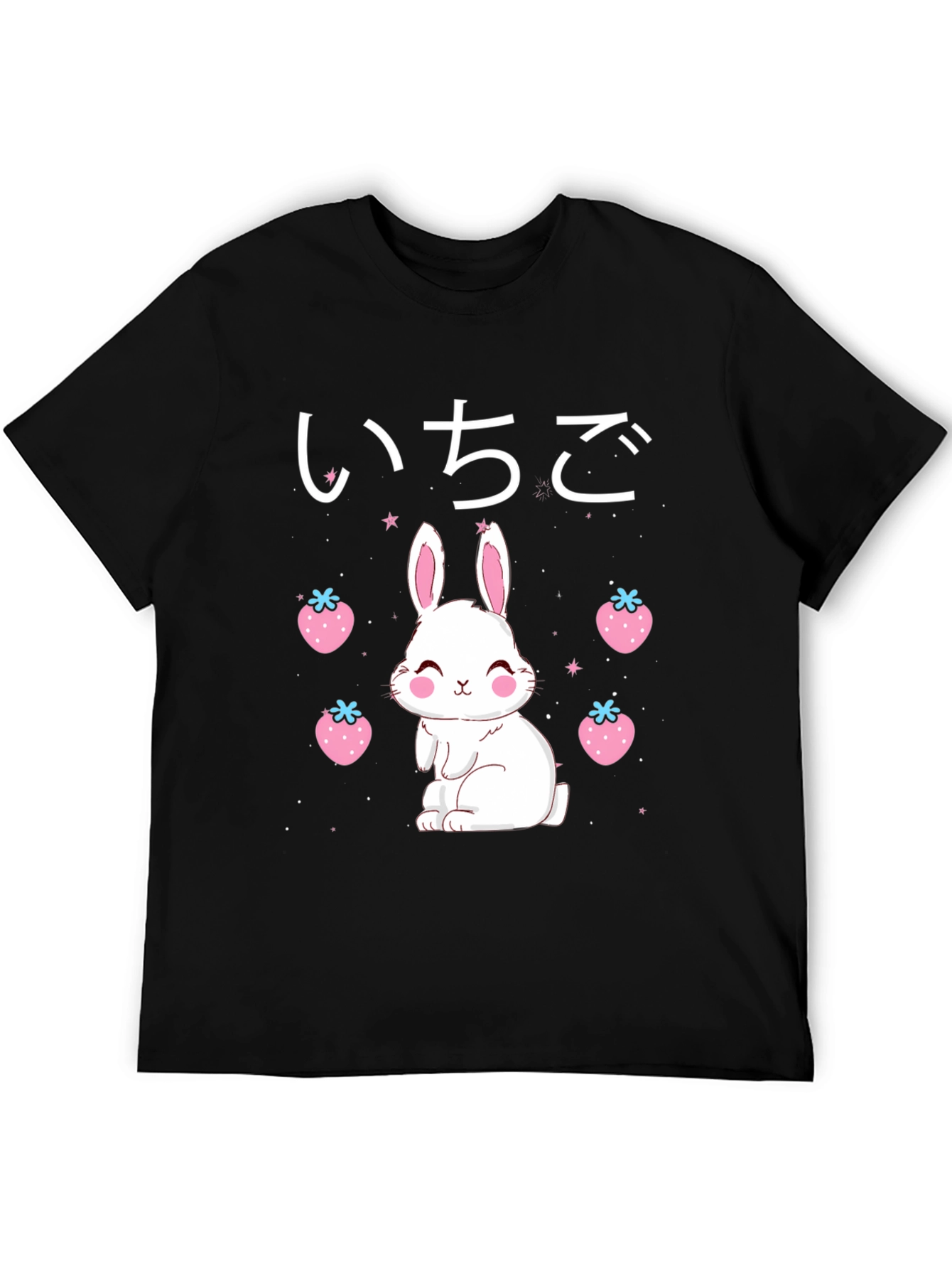 Kawaii Bunny & Strawberry Black T-Shirt