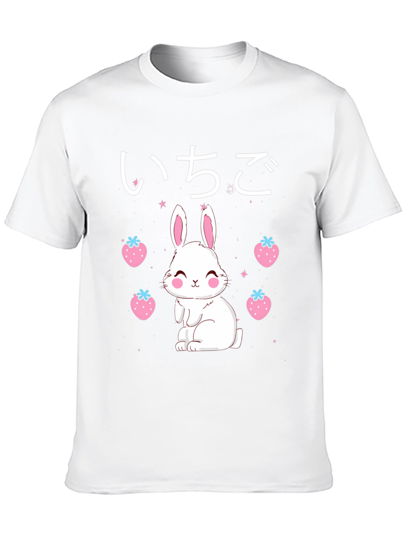 Kawaii Bunny & Strawberry Black T-Shirt