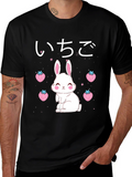 Kawaii Bunny & Strawberry Black T-Shirt