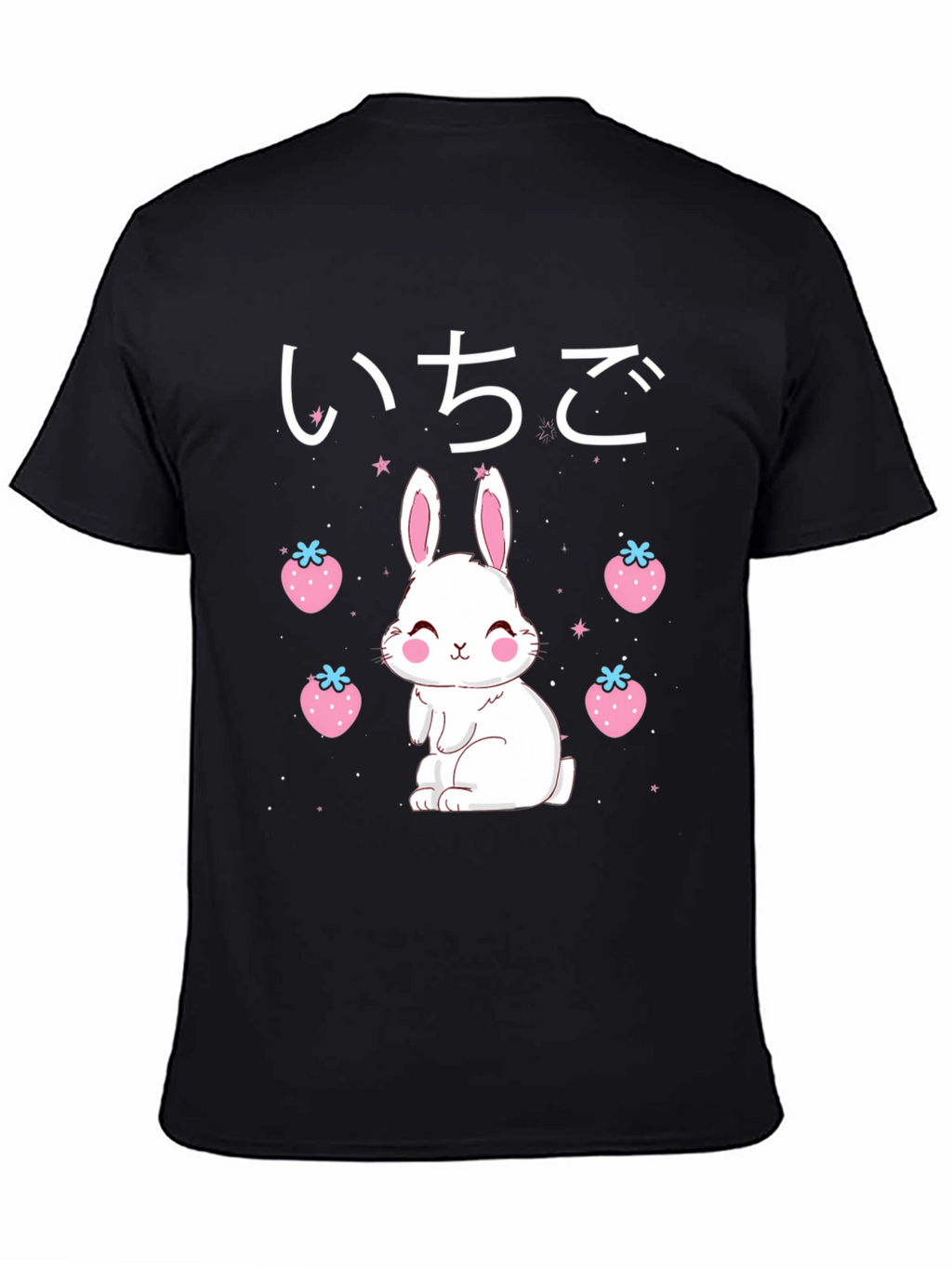 Kawaii Bunny & Strawberry Black T-Shirt