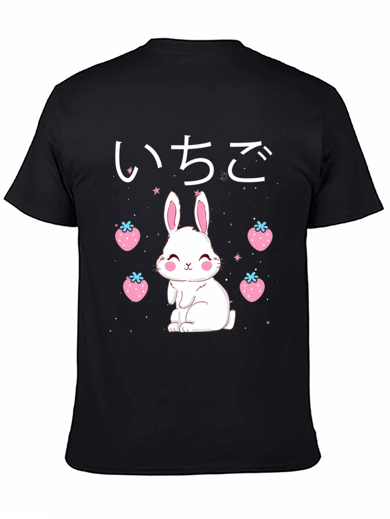 Kawaii Bunny & Strawberry Black T-Shirt