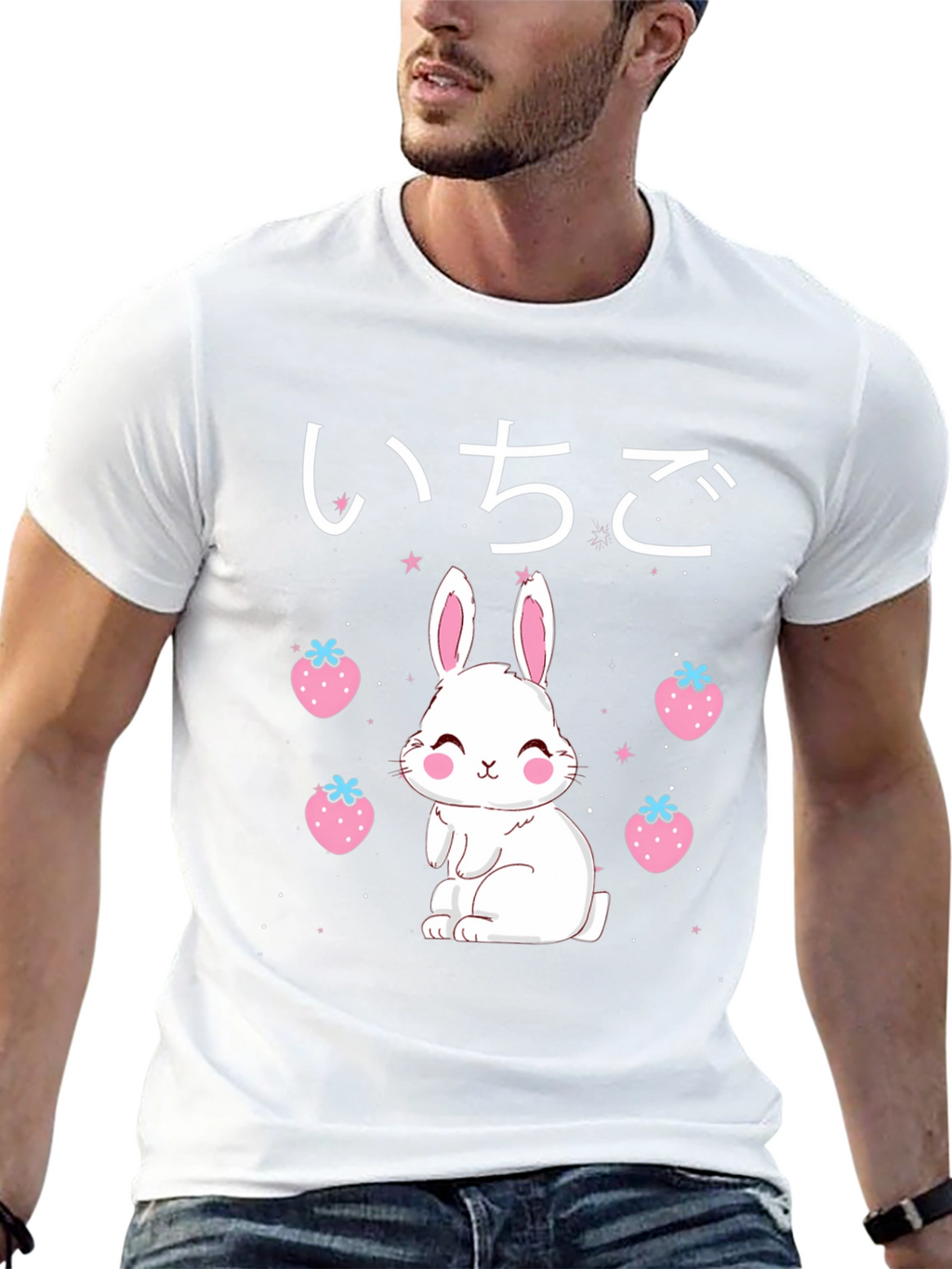 Kawaii Bunny & Strawberry Black T-Shirt