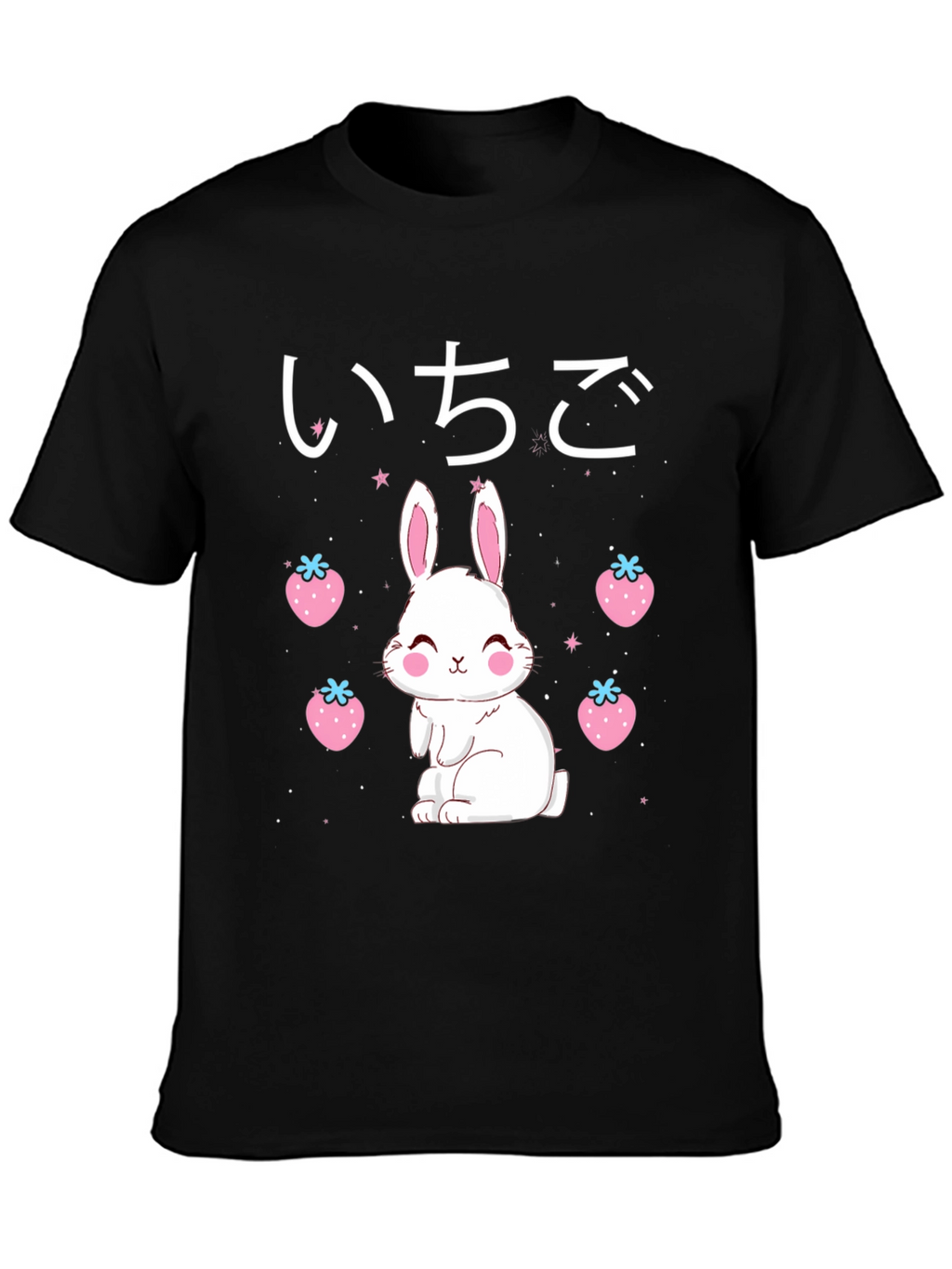 Kawaii Bunny & Strawberry Black T-Shirt