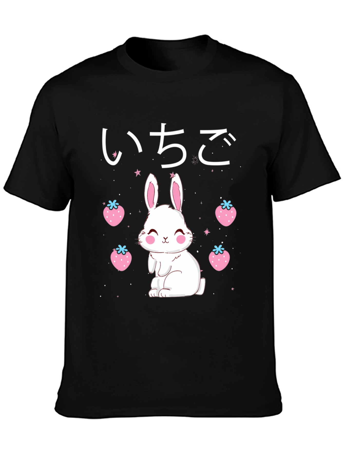 Kawaii Bunny & Strawberry Black T-Shirt