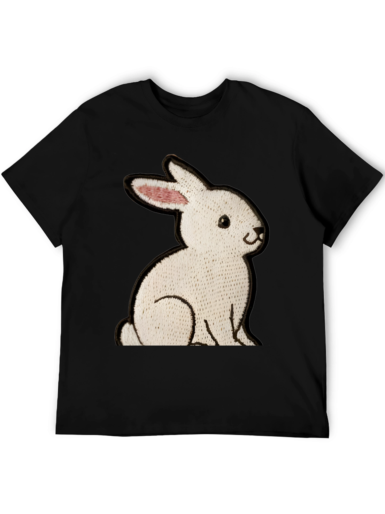 Black T-Shirt with Embroidered Rabbit