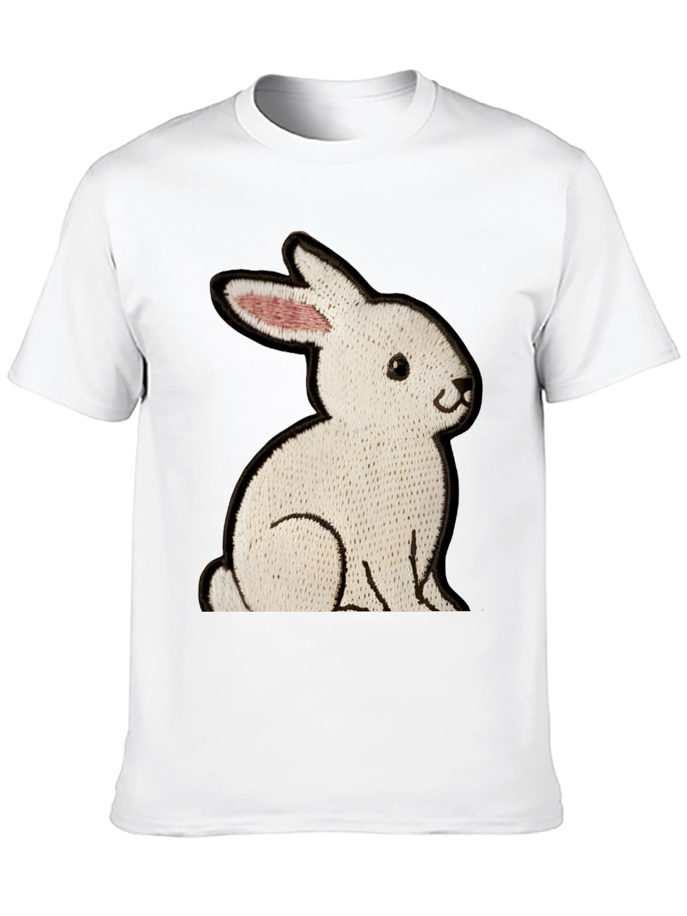 Black T-Shirt with Embroidered Rabbit