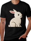 Black T-Shirt with Embroidered Rabbit