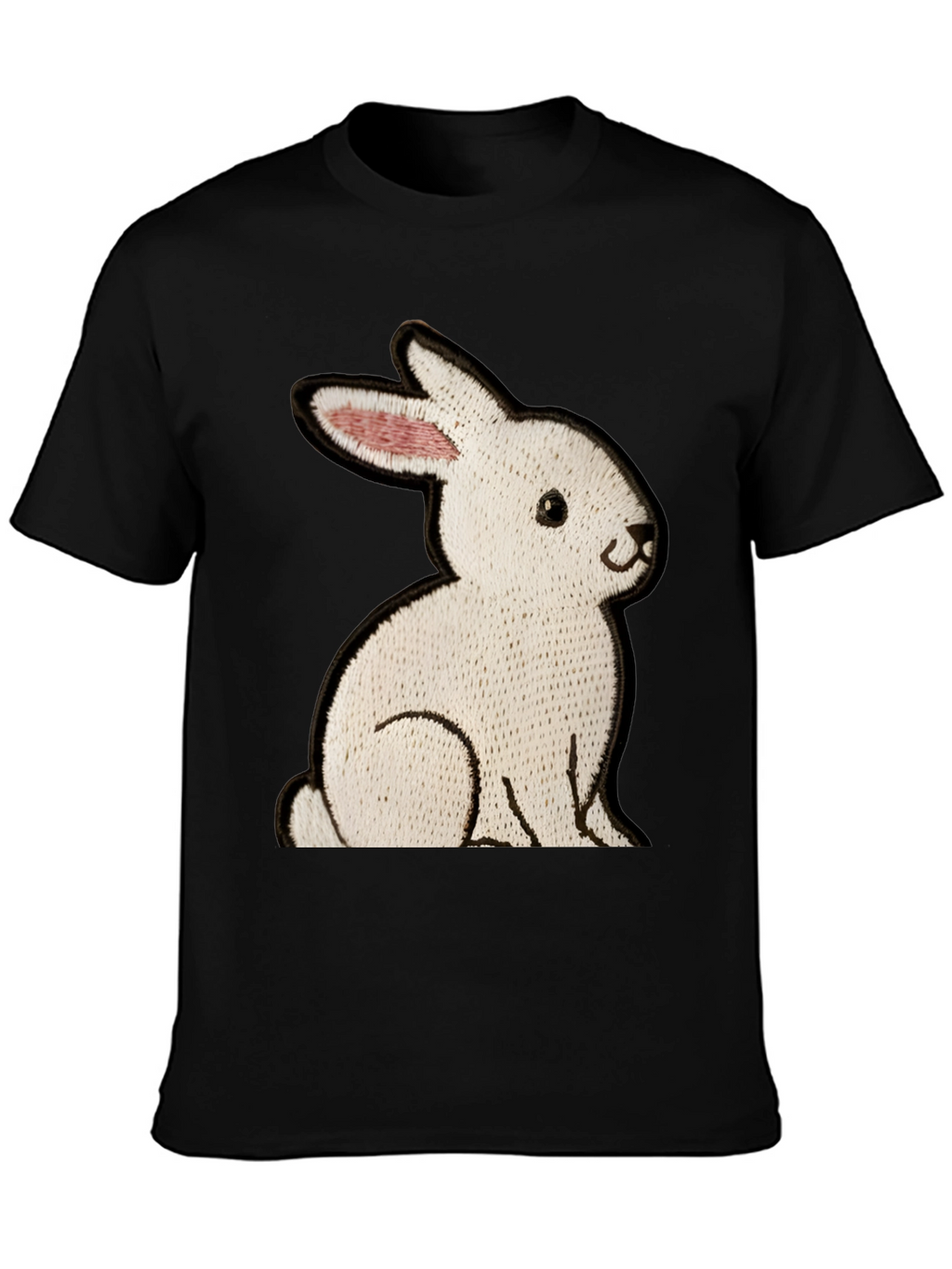Black T-Shirt with Embroidered Rabbit