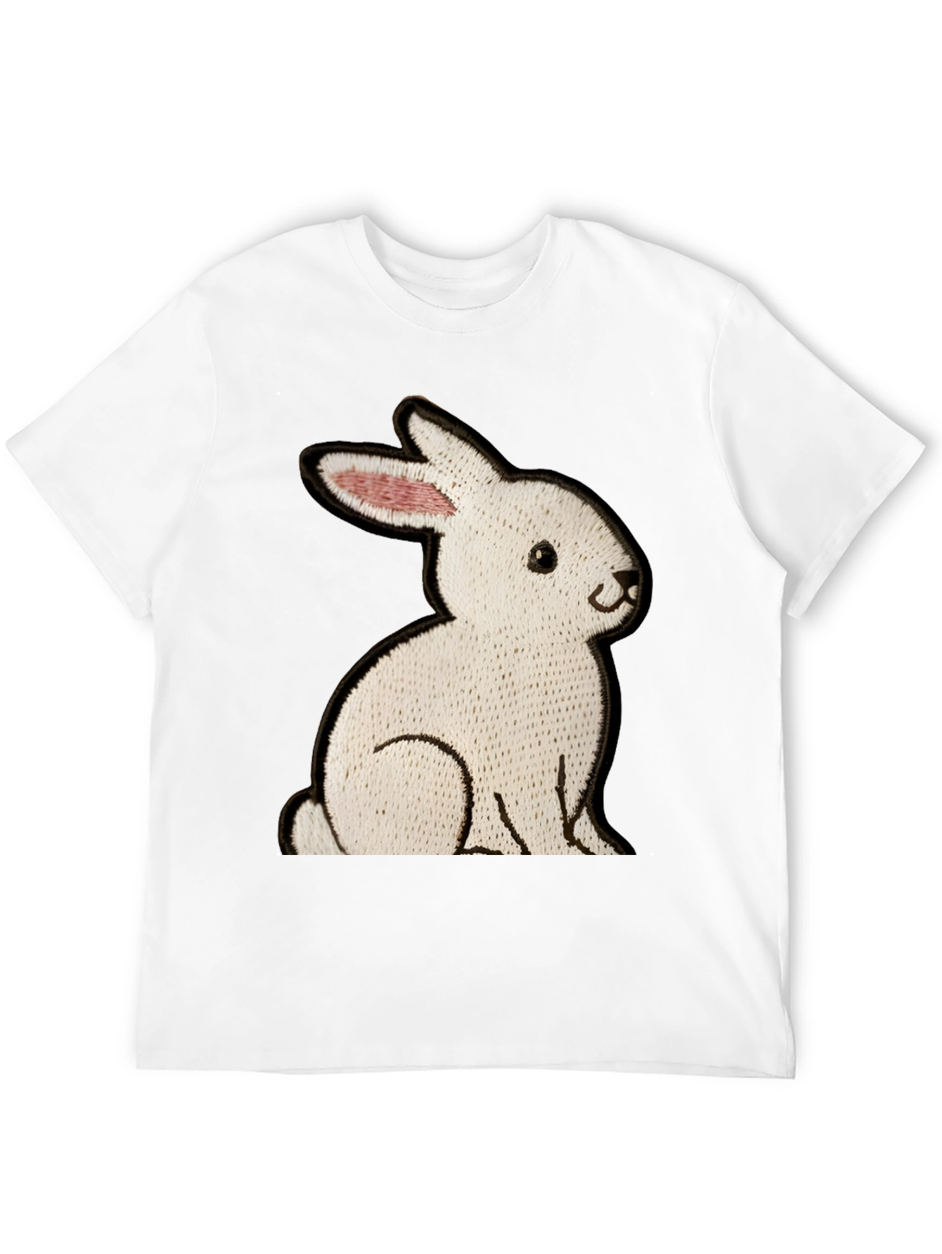 Black T-Shirt with Embroidered Rabbit