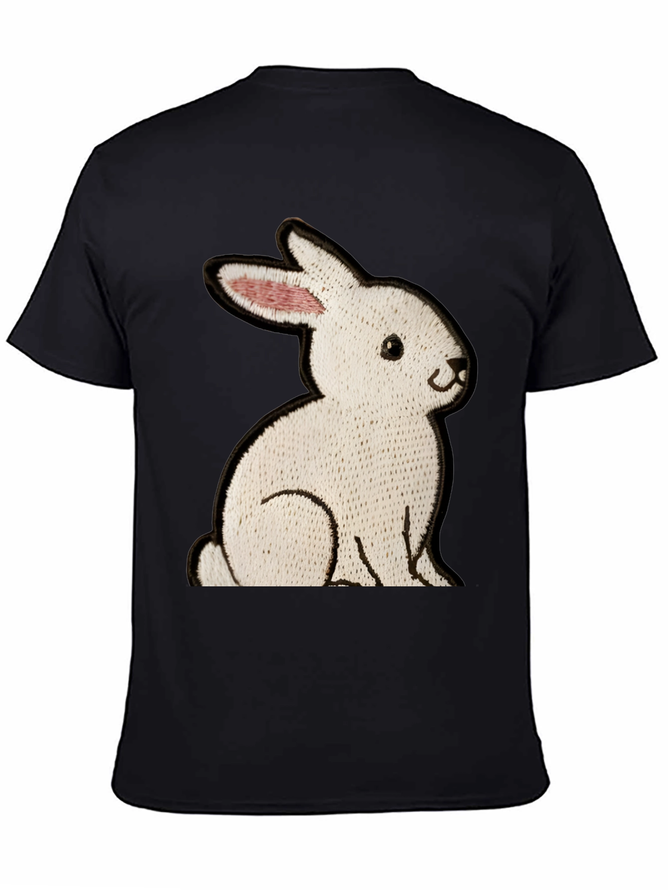 Black T-Shirt with Embroidered Rabbit