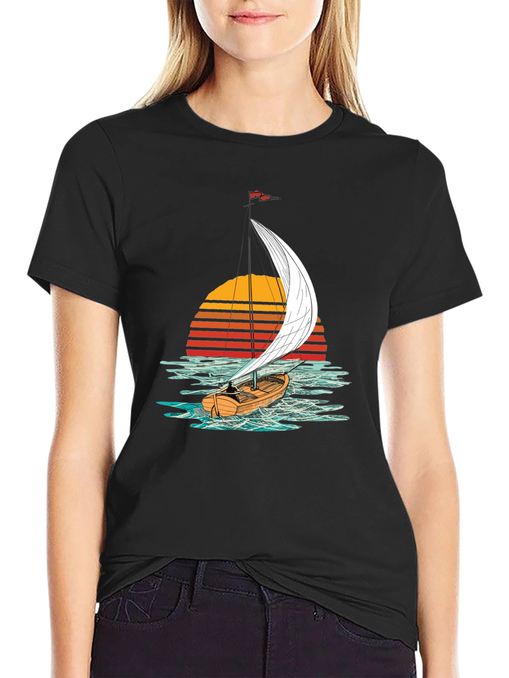 Sailboat Sunset Graphic Tee - Black T-Shirt