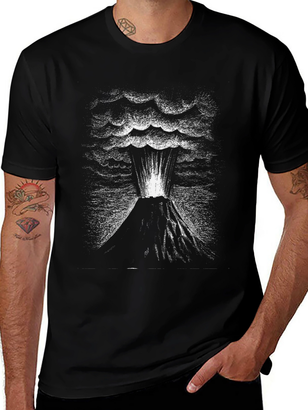 Volcano Eruption Graphic Tee - Black Cotton