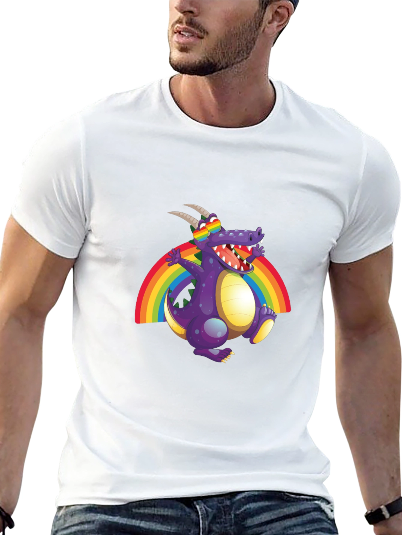Rainbow Dragon Graphic Tee - Fun Novelty T-Shirt