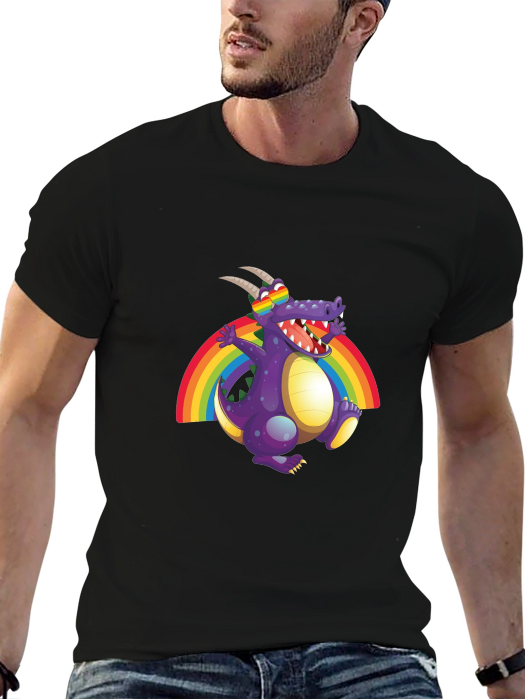 Rainbow Dragon Graphic Tee - Fun Novelty T-Shirt