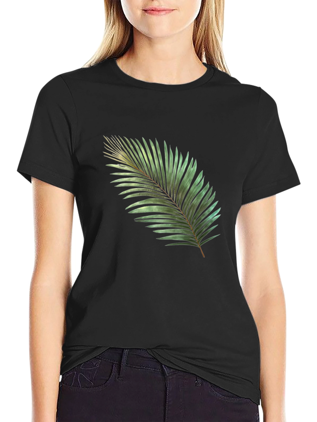 Tropical Palm Leaf Graphic T-Shirt - Black