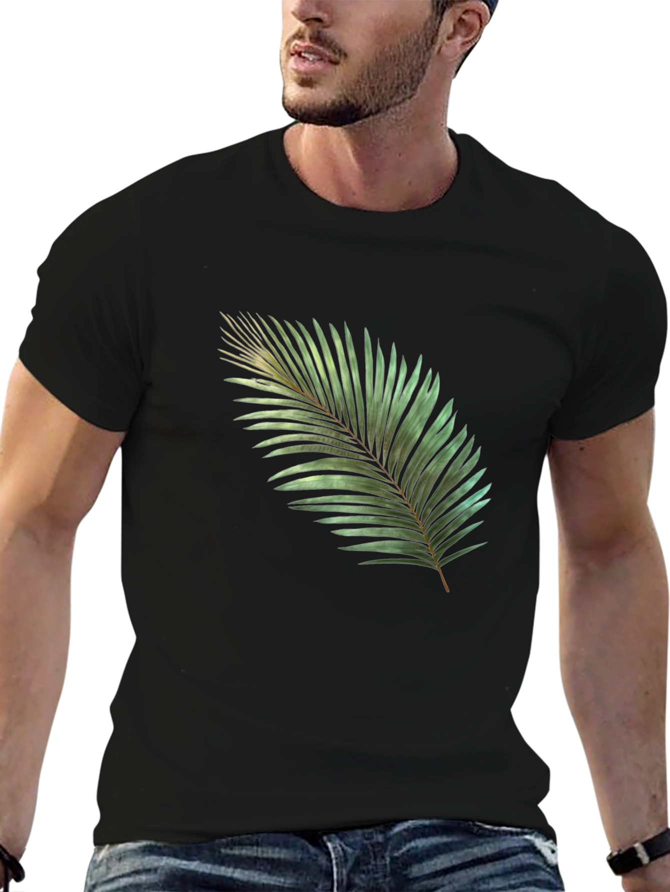 Tropical Palm Leaf Graphic T-Shirt - Black