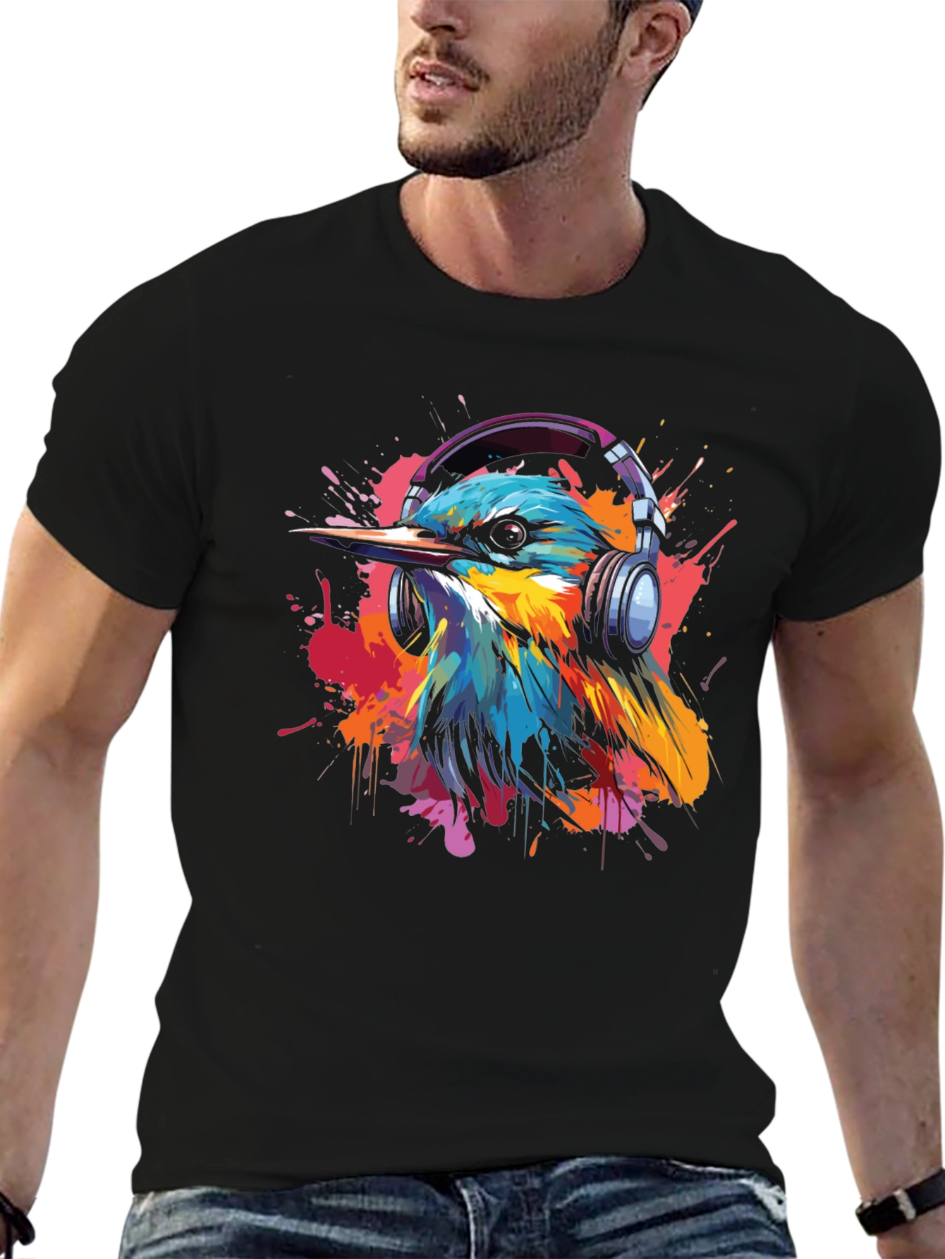 Bird with Headphones Graphic Tee