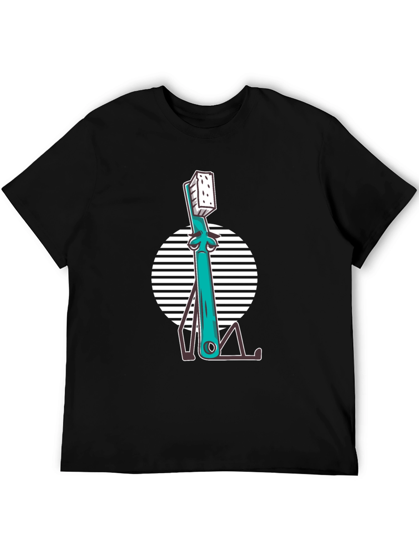 Quirky Toothbrush Graphic Tee - Black Cotton T-Shirt