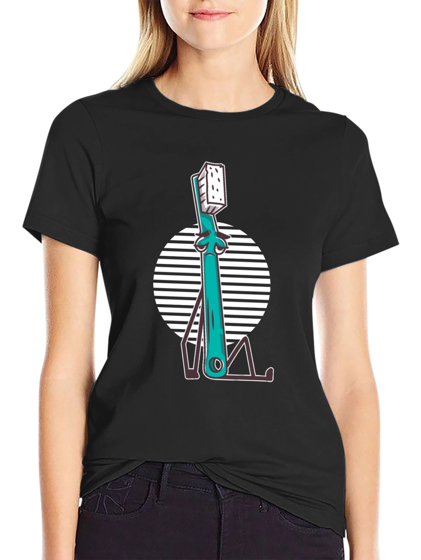 Quirky Toothbrush Graphic Tee - Black Cotton T-Shirt