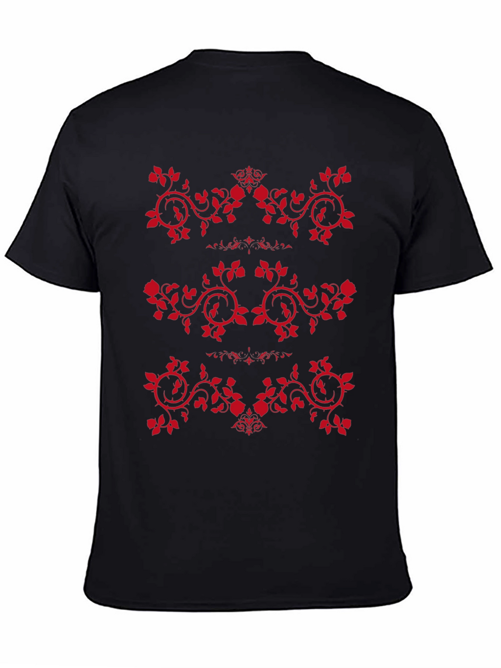 Mens Black T-Shirt with Red Rose Vine Design
