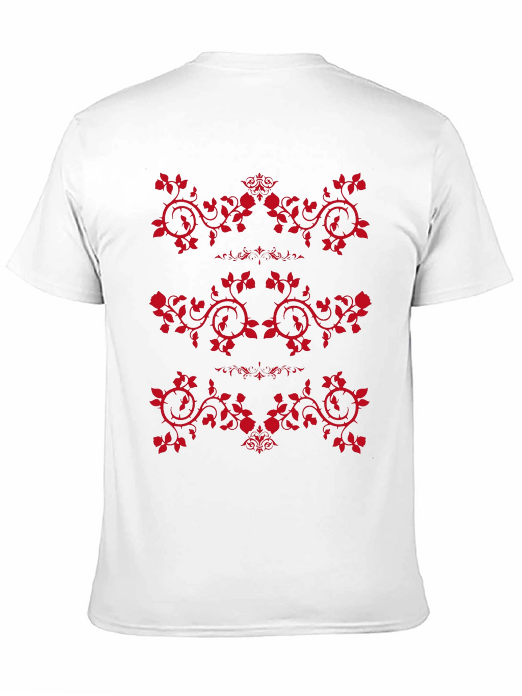 Mens Black T-Shirt with Red Rose Vine Design