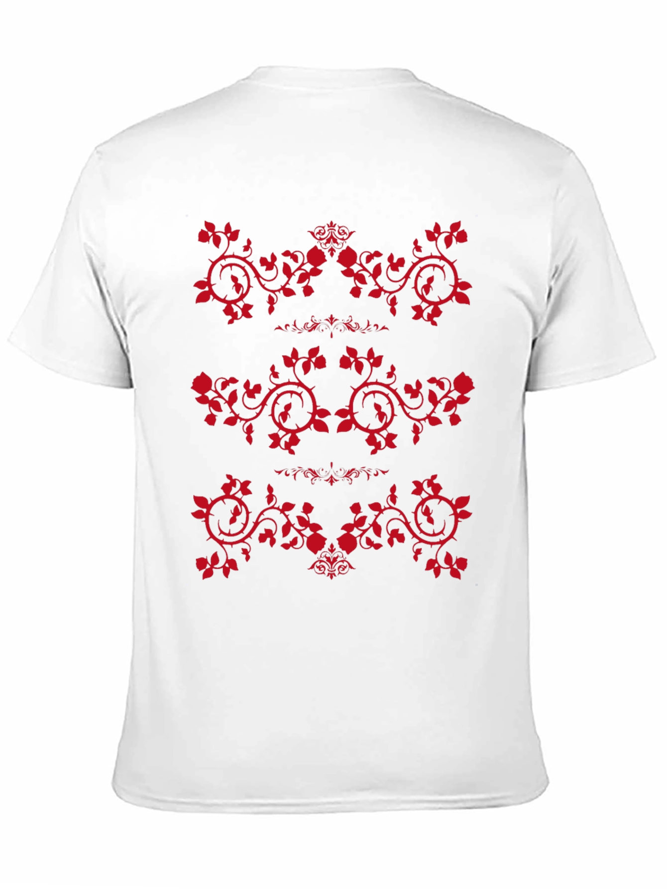Mens Black T-Shirt with Red Rose Vine Design