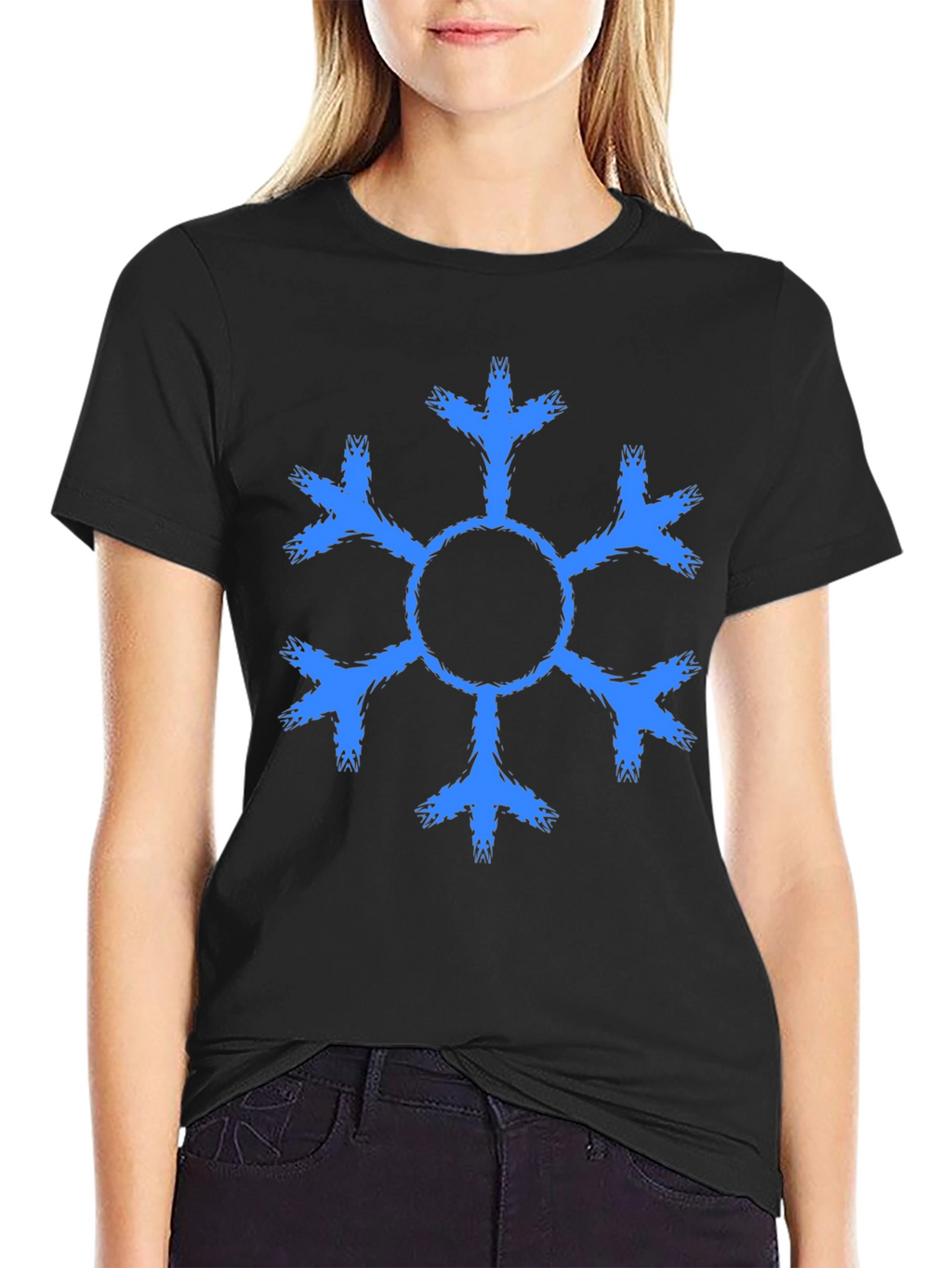 Snowflake Graphic Tee - Black Cotton Casual Shirt