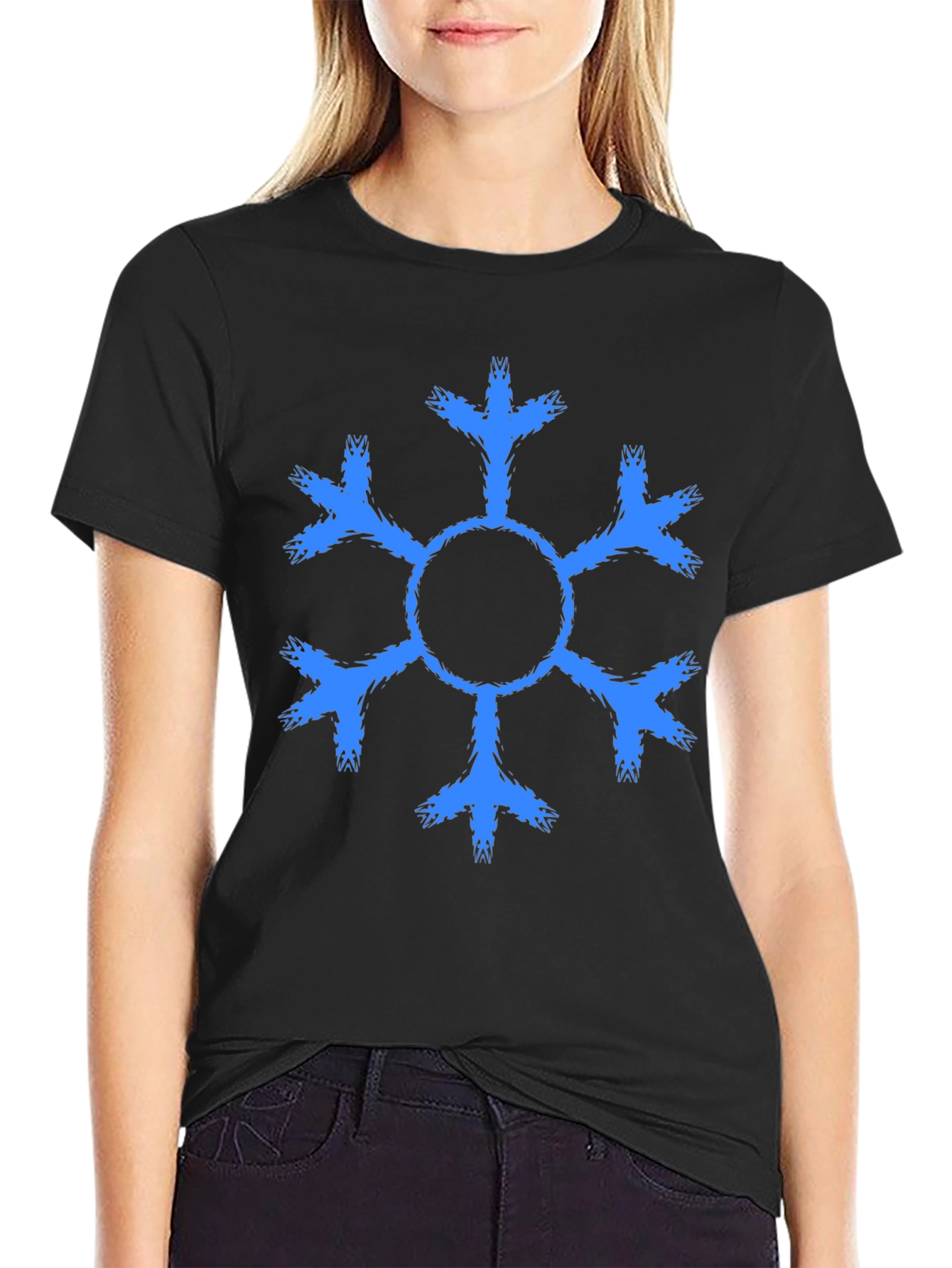 Snowflake Graphic Tee - Black Cotton Casual Shirt