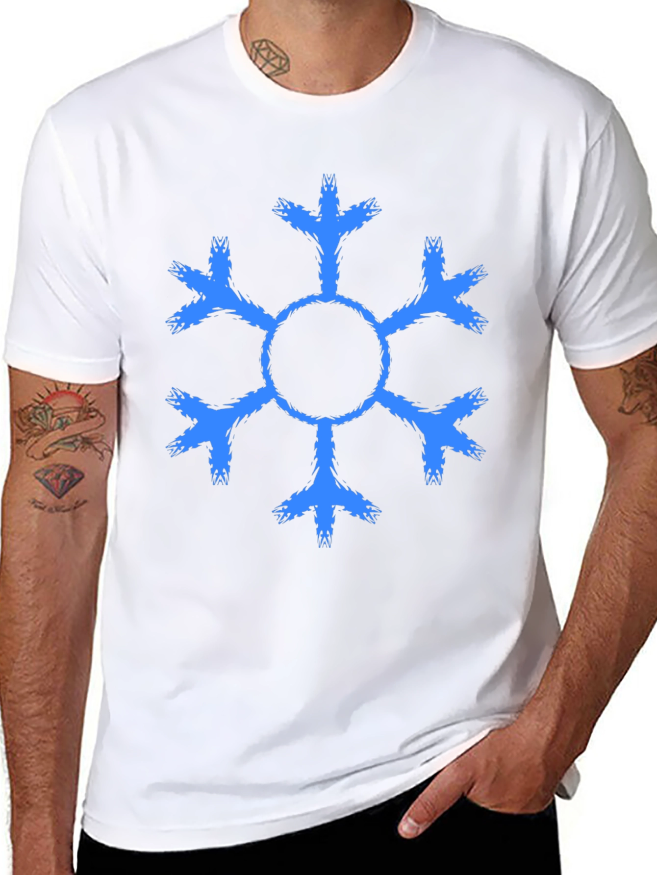 Snowflake Graphic Tee - Black Cotton Casual Shirt