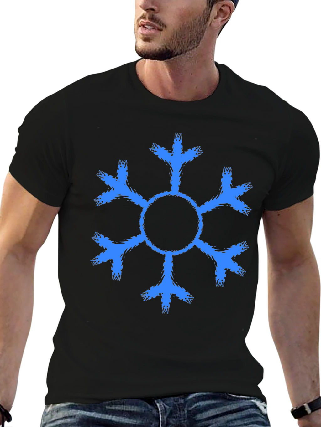 Snowflake Graphic Tee - Black Cotton Casual Shirt