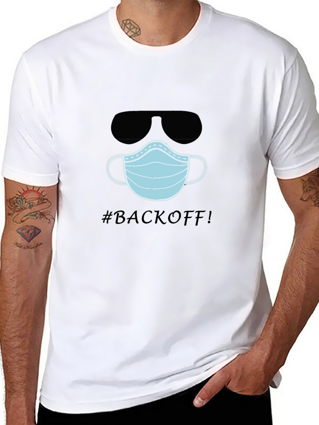 Funny #BACKOFF! T-Shirt with Mask and Sunglasses