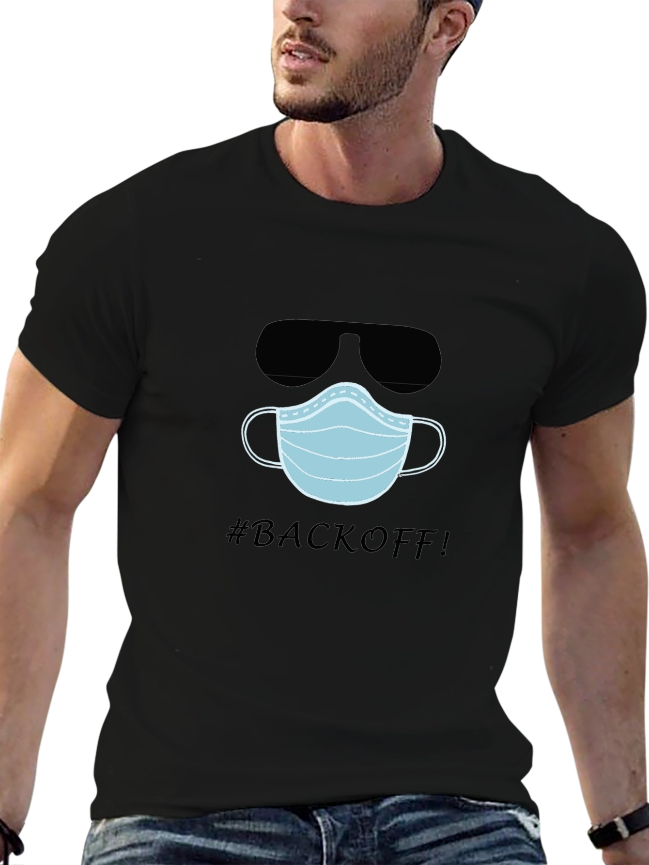 Funny #BACKOFF! T-Shirt with Mask and Sunglasses
