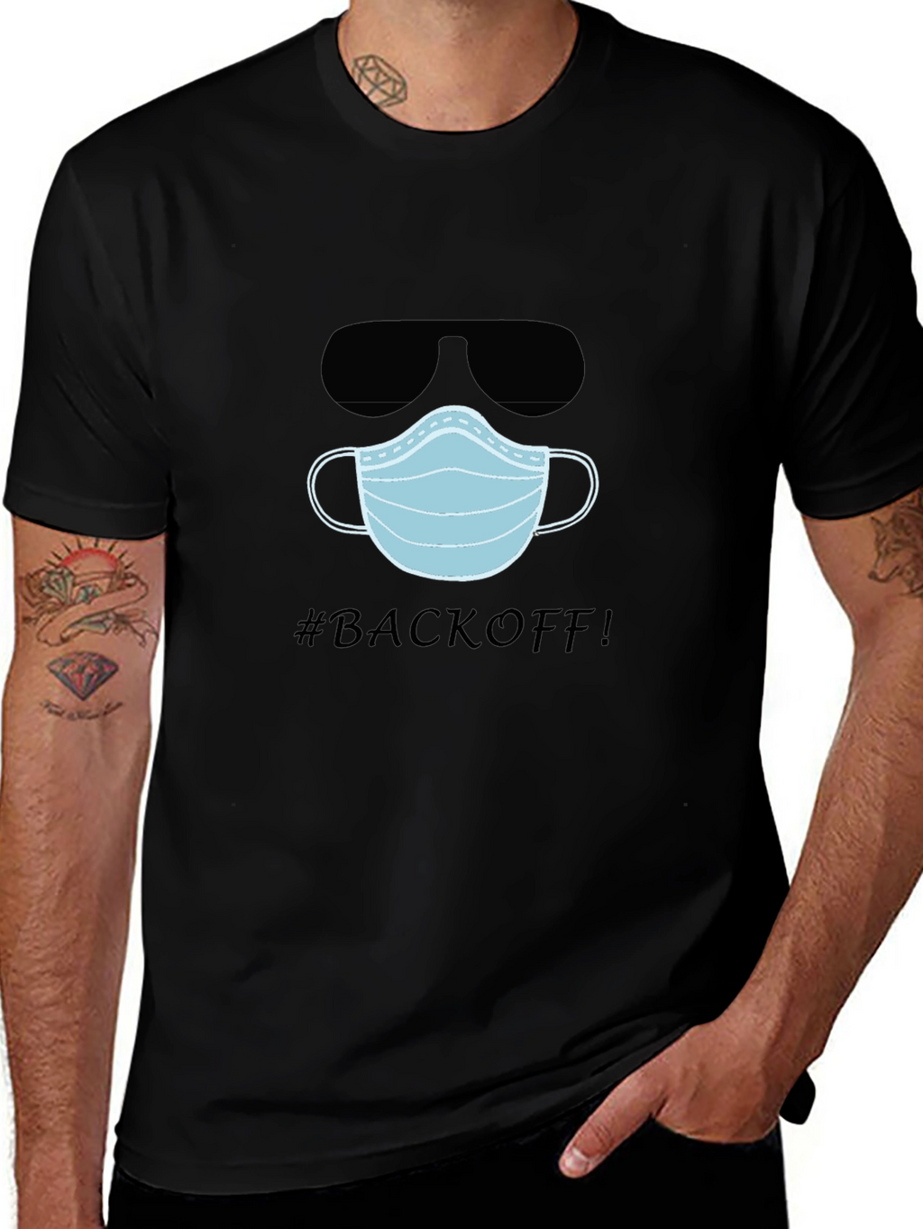 Funny #BACKOFF! T-Shirt with Mask and Sunglasses
