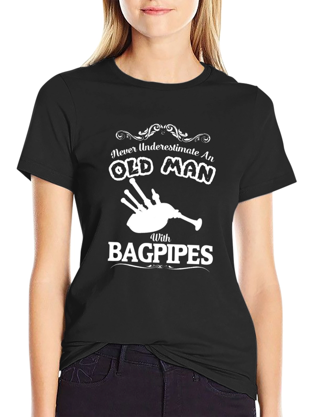 Never Underestimate Old Man With Bagpipes T-Shirt