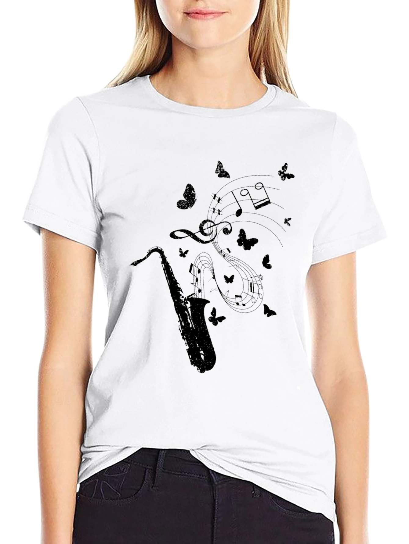 Saxophone & Music Notes Graphic T-Shirt