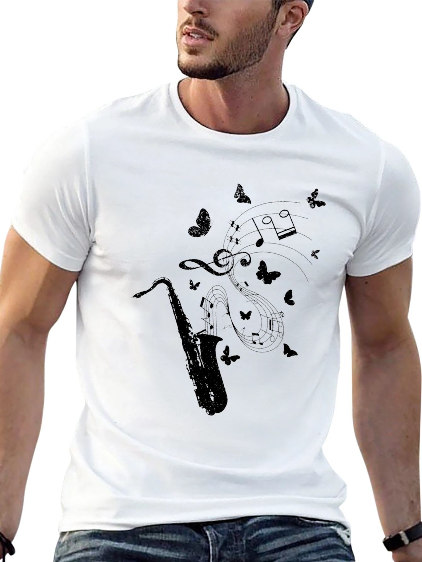 Saxophone & Music Notes Graphic T-Shirt