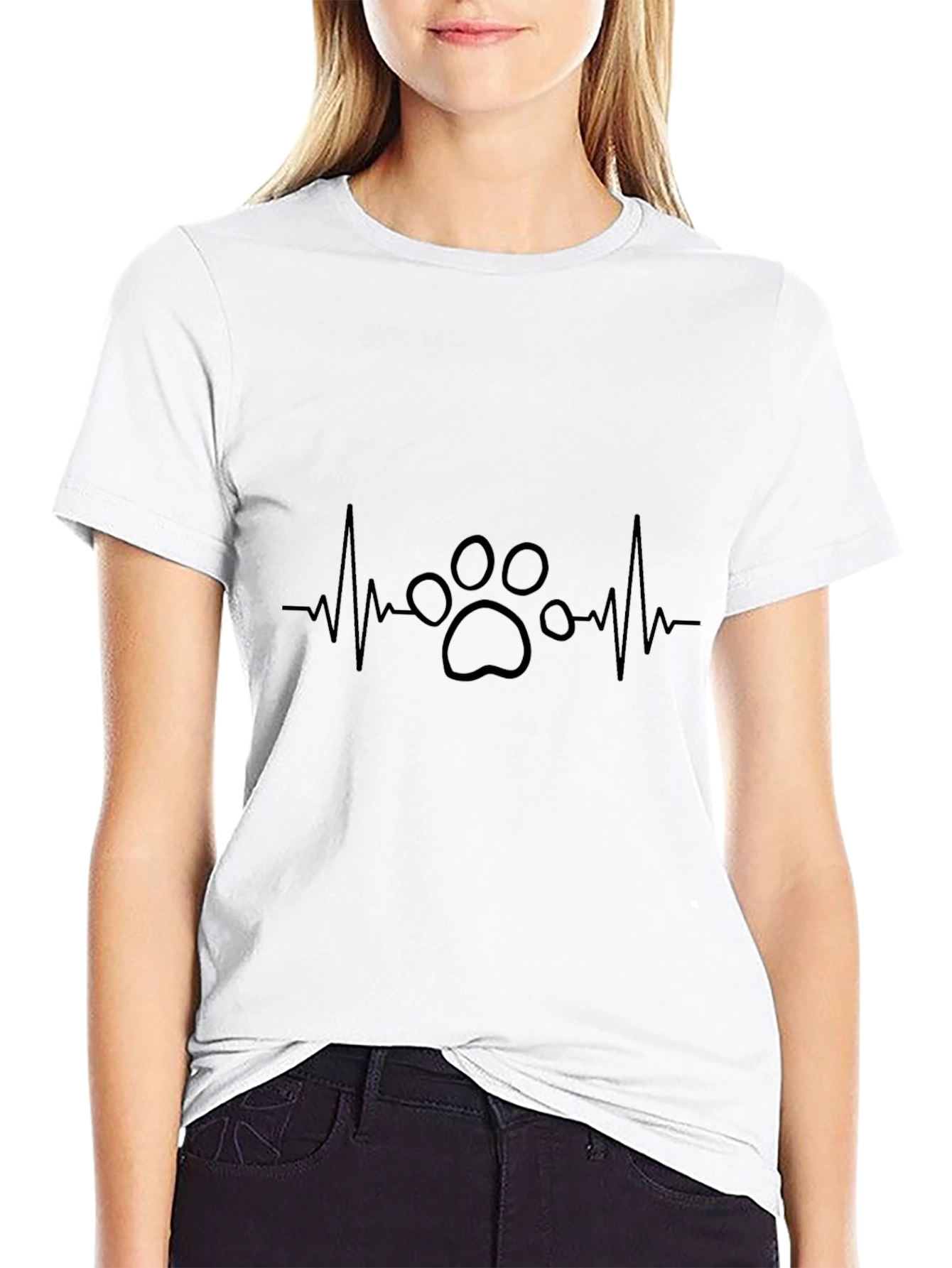 Dog Paw Heartbeat T-Shirt - Black