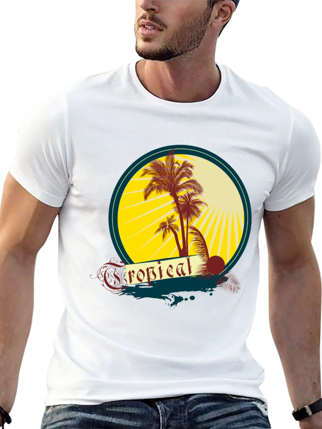 Tropical Palms Graphic Tee - Black Cotton T-Shirt