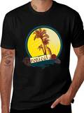 Tropical Palms Graphic Tee - Black Cotton T-Shirt