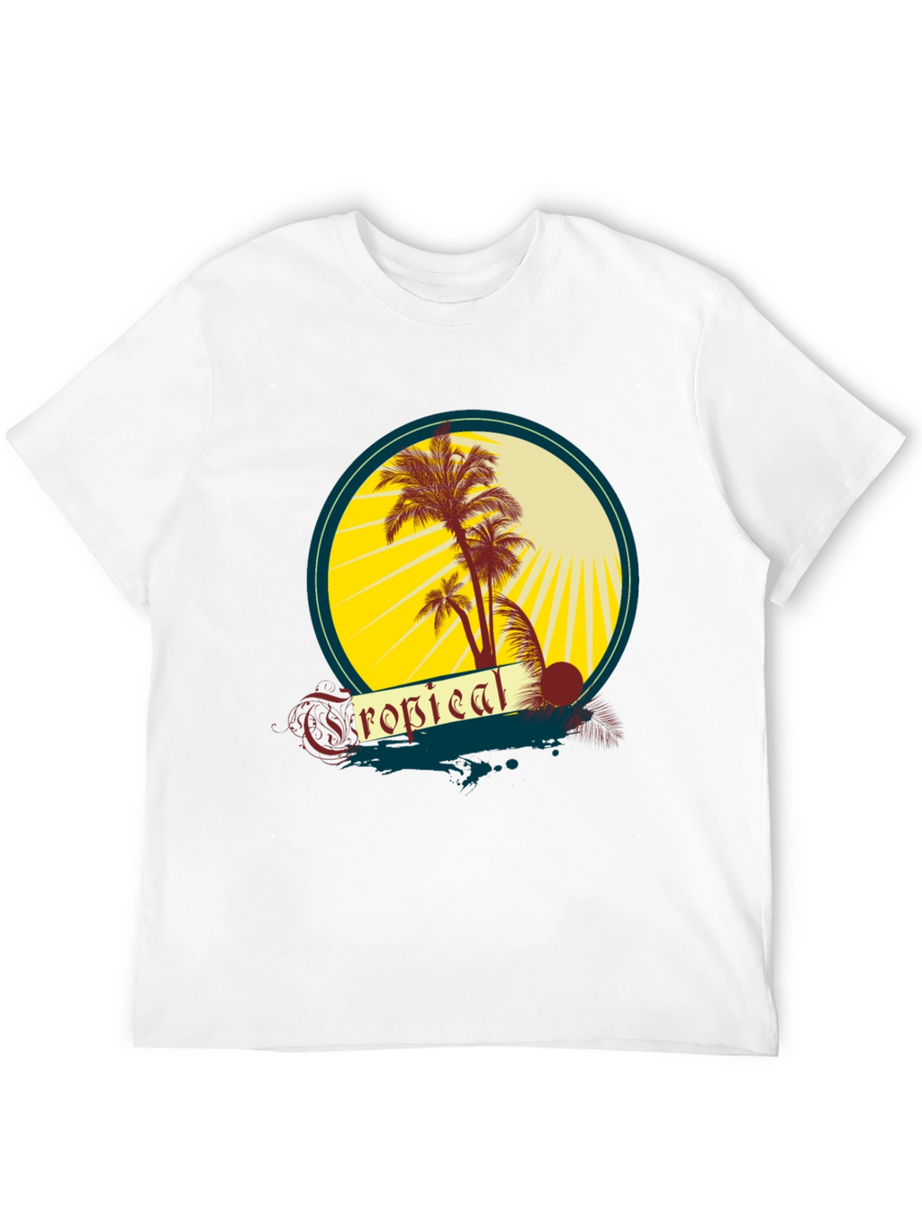 Tropical Palms Graphic Tee - Black Cotton T-Shirt