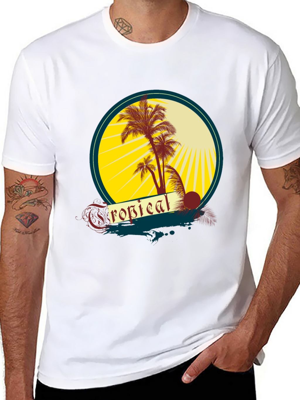 Tropical Palms Graphic Tee - Black Cotton T-Shirt
