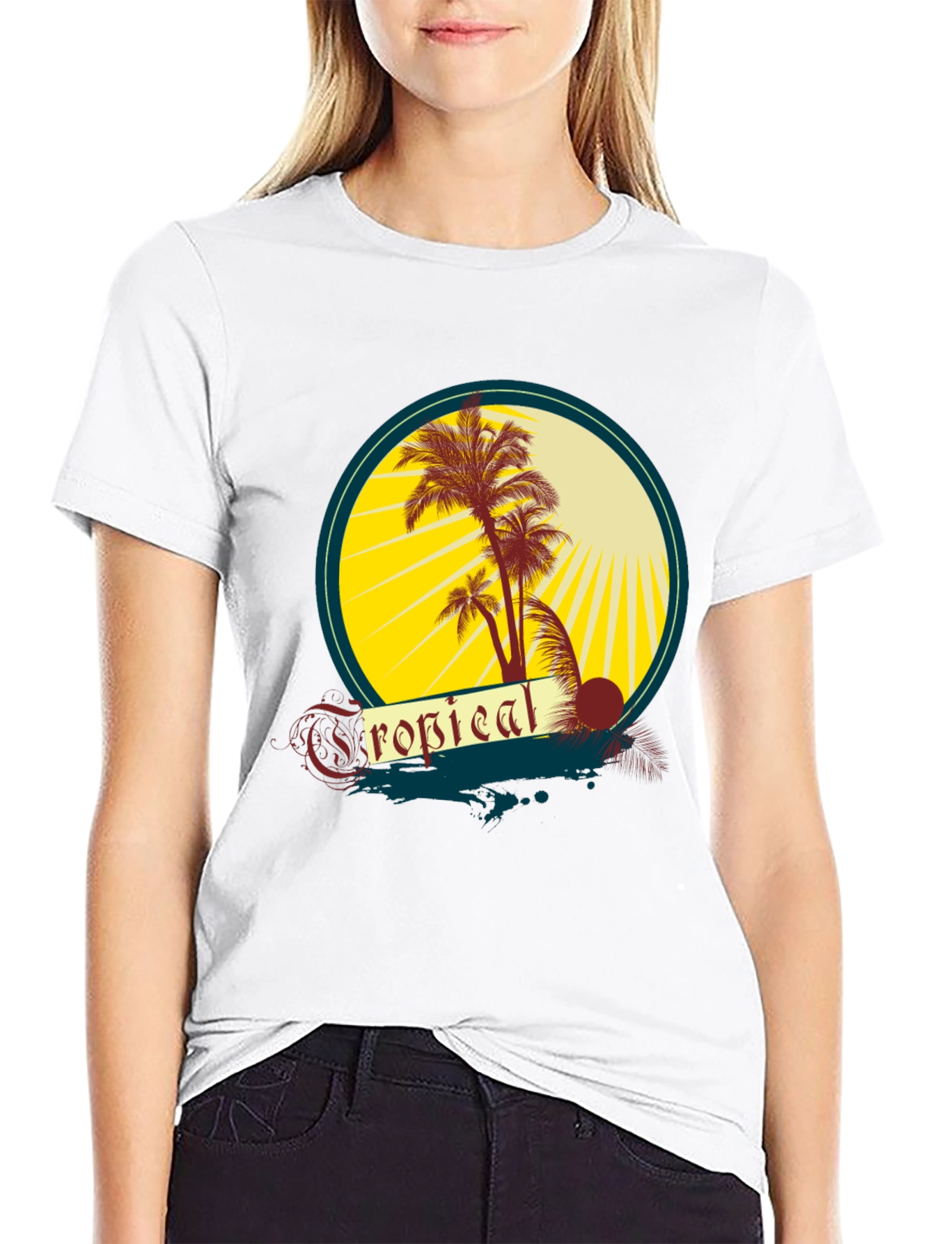 Tropical Palms Graphic Tee - Black Cotton T-Shirt