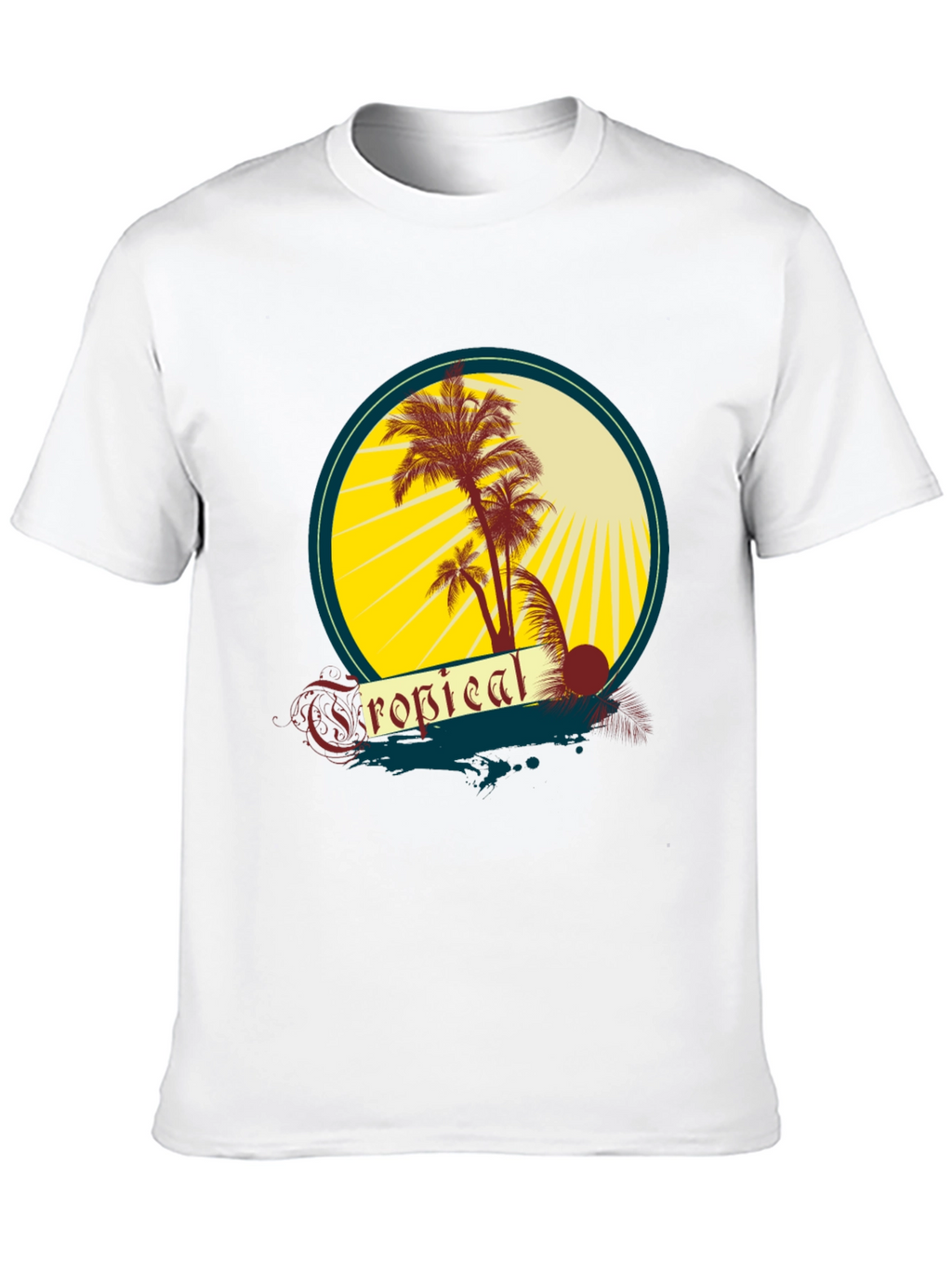 Tropical Palms Graphic Tee - Black Cotton T-Shirt