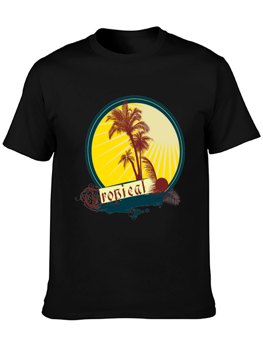 Tropical Palms Graphic Tee - Black Cotton T-Shirt