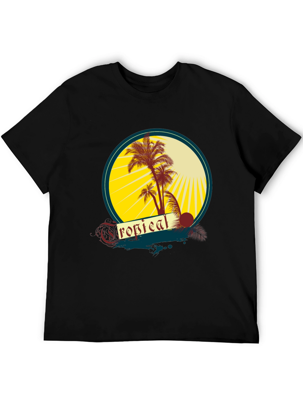 Tropical Palms Graphic Tee - Black Cotton T-Shirt
