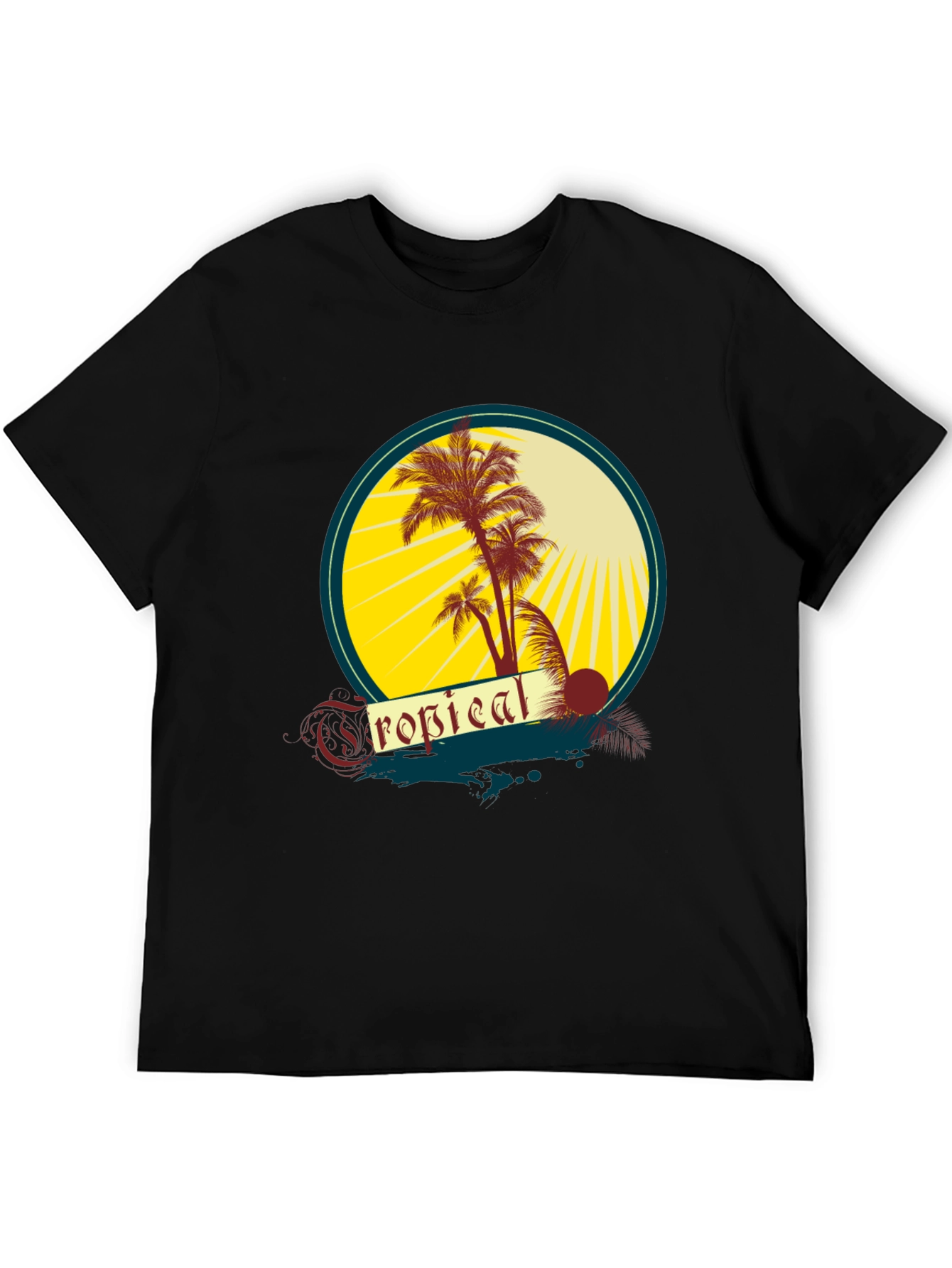 Tropical Palms Graphic Tee - Black Cotton T-Shirt