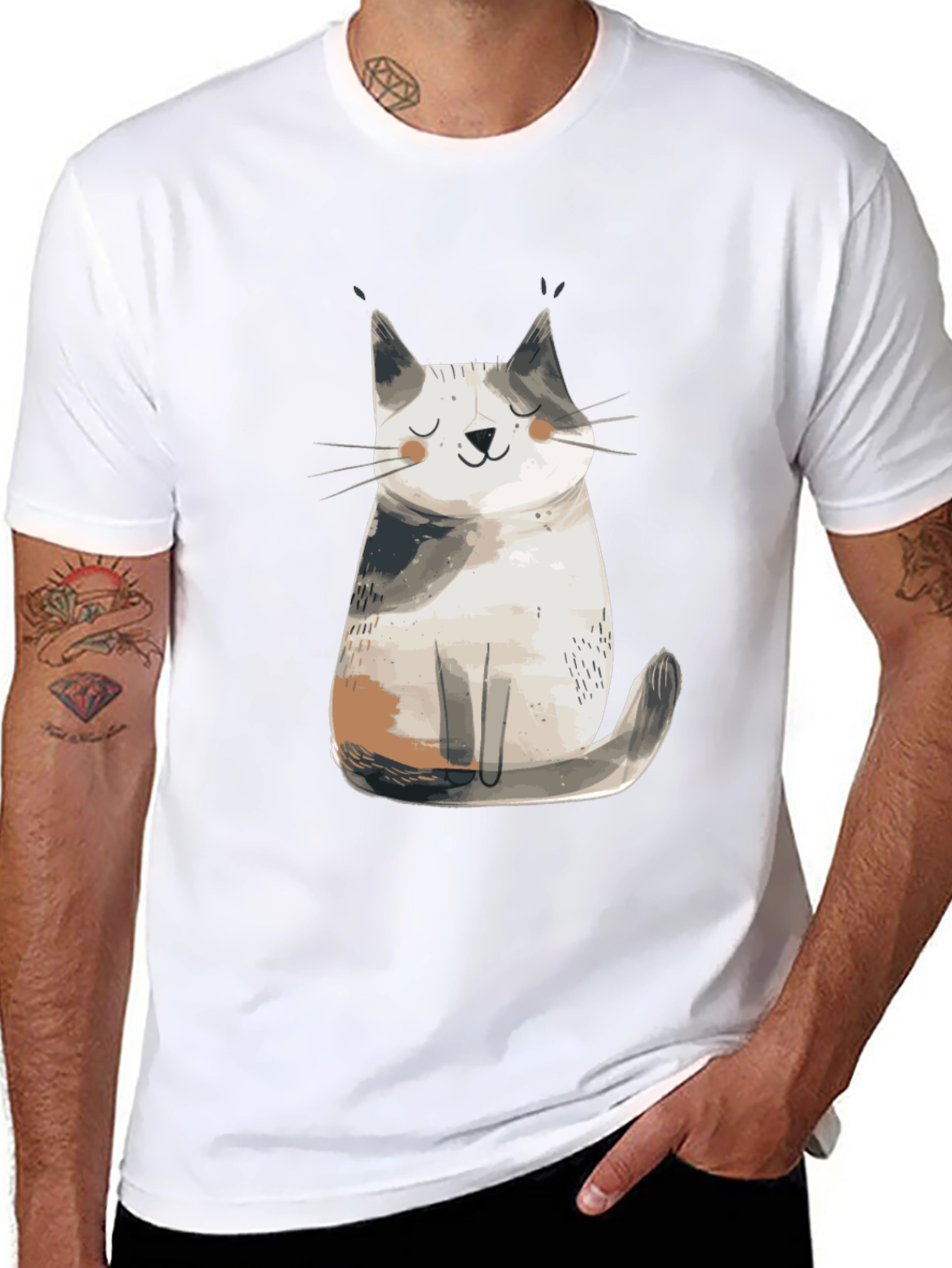 Cute Cat Graphic T-Shirt - Black