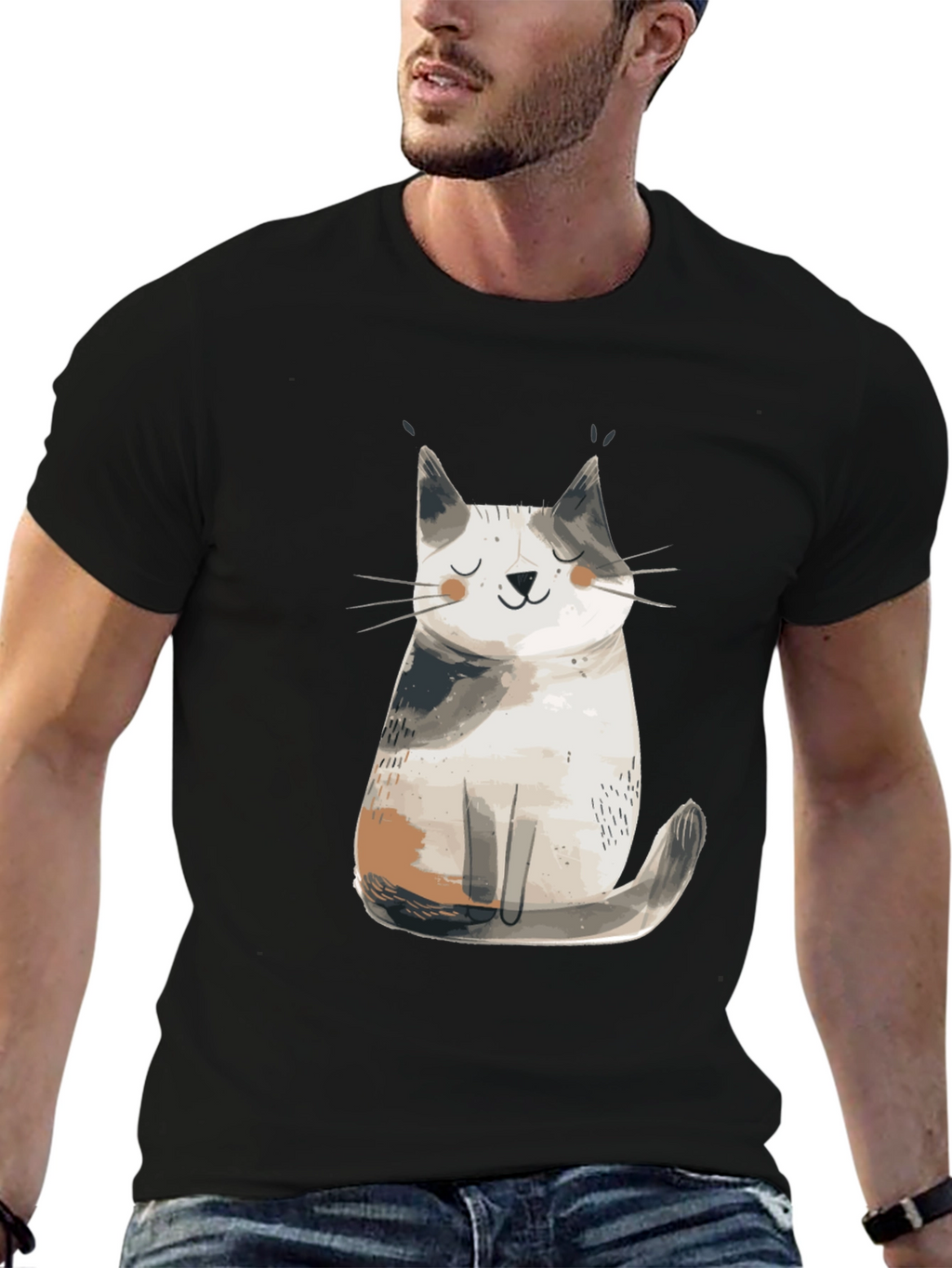Cute Cat Graphic T-Shirt - Black