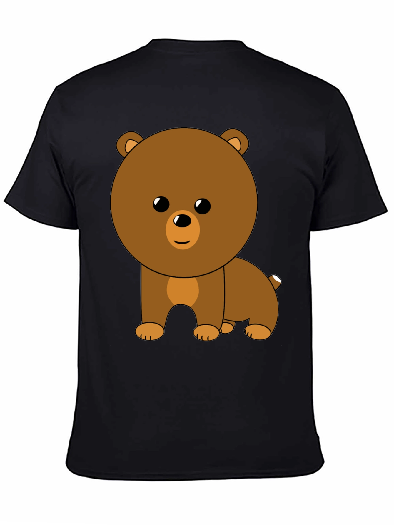 Cute Cartoon Bear Graphic Black T-Shirt