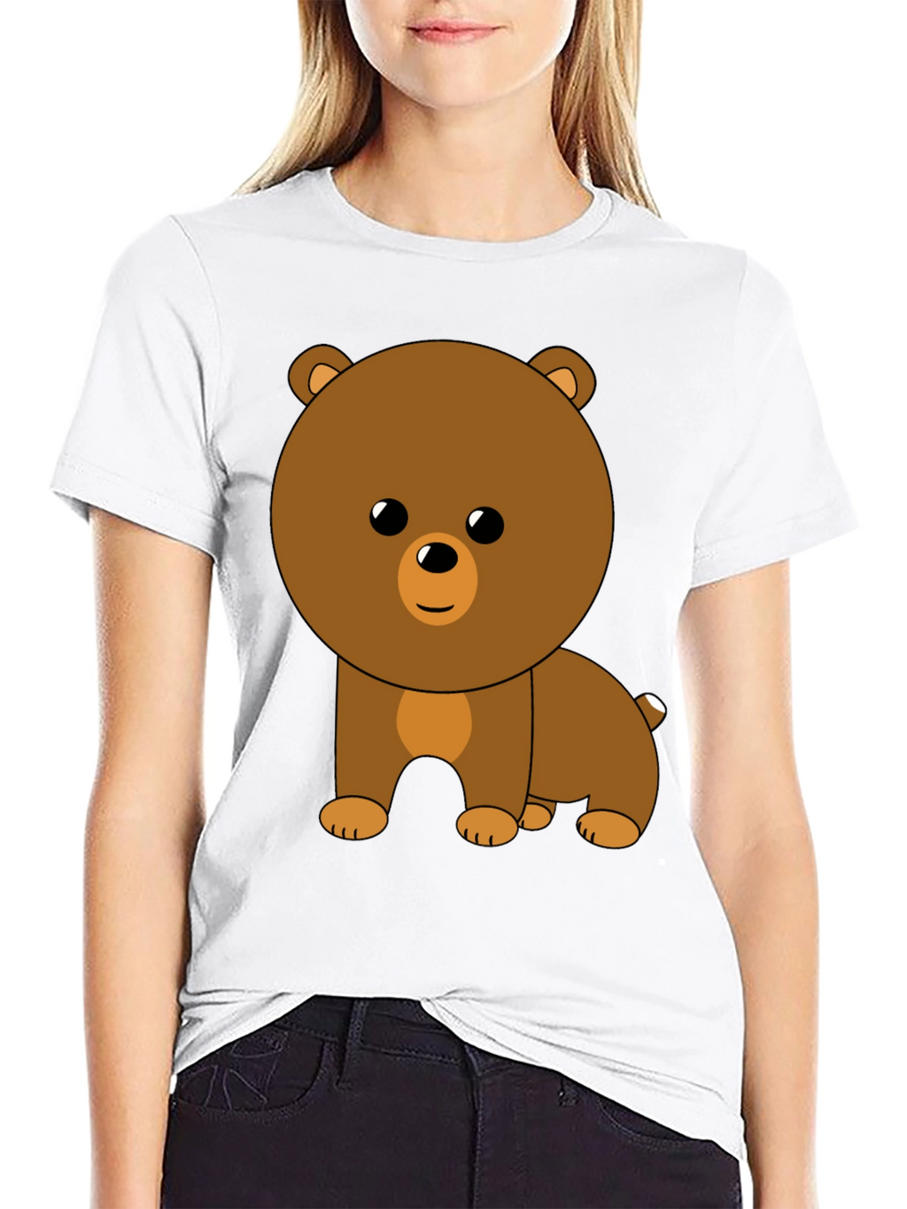 Cute Cartoon Bear Graphic Black T-Shirt